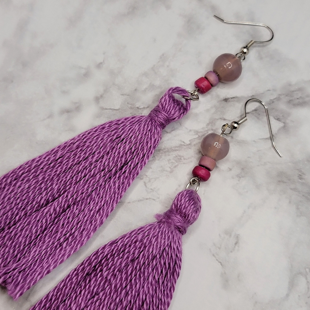 Handmade Tassel Earrings Lilac Fuchsia